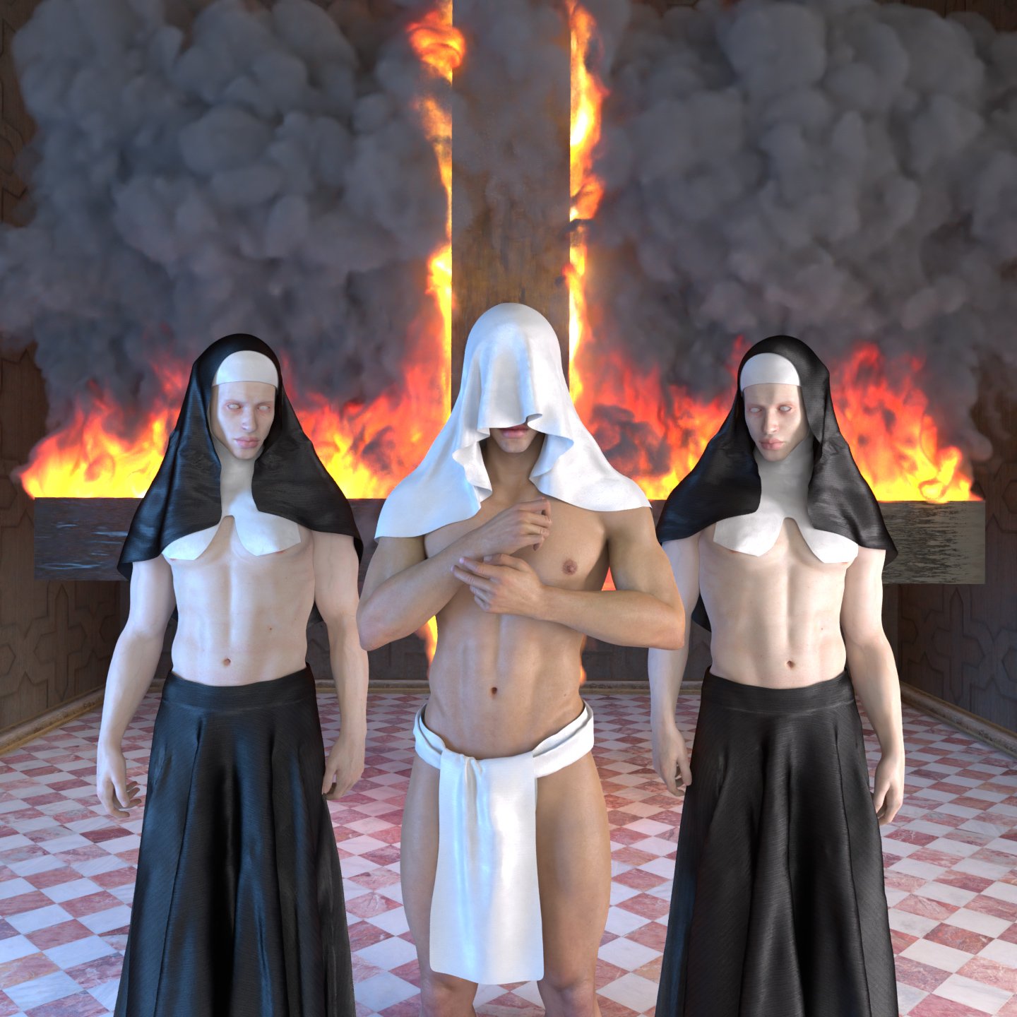 Burning Crosses — 3D artwork, 2024