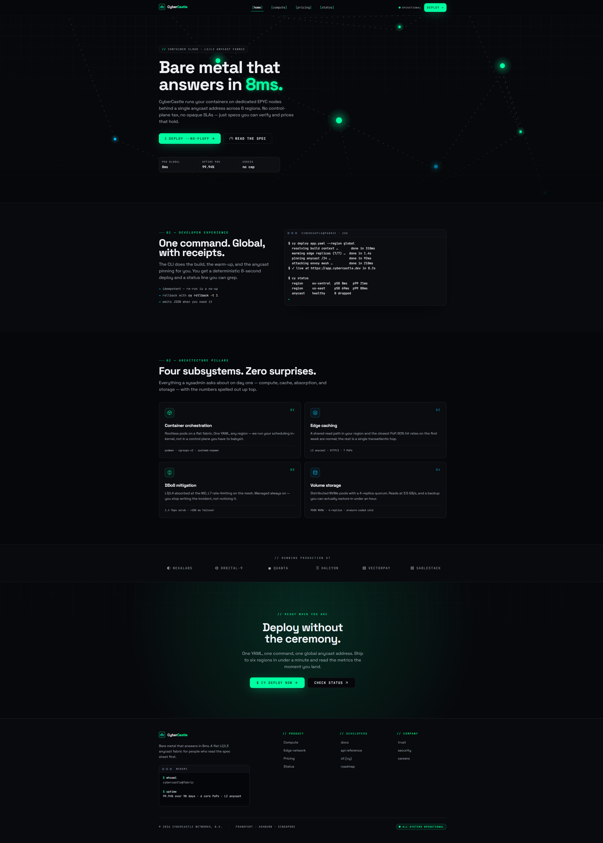 CyberCastle compute platform homepage